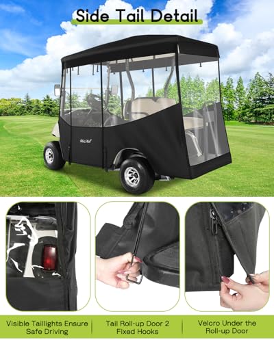 WEIMELL 4 Passenger EZGO RXV Golf Cart Enclosure with Extended Roof - Black, Waterproof