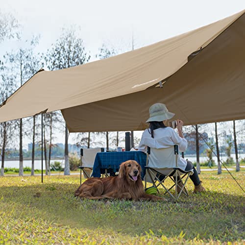 Khaki Camping Tarp 16x9.8ft with Poles Waterproof Rain Fly for Outdoor Travel
