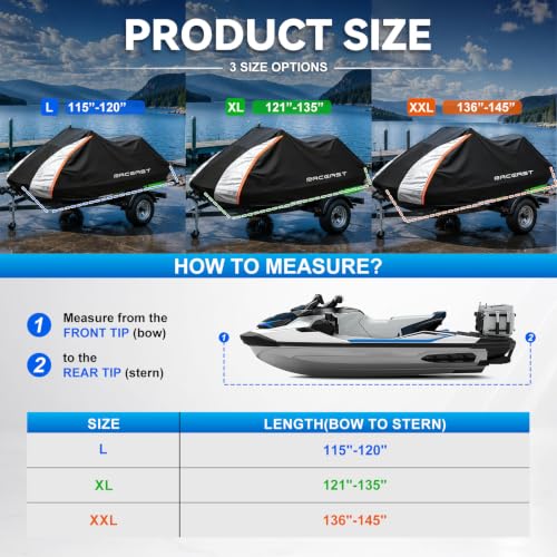 Raceast 136-145 Inch Heavy Duty Trailerable Jet Ski Cover with Dual Vents