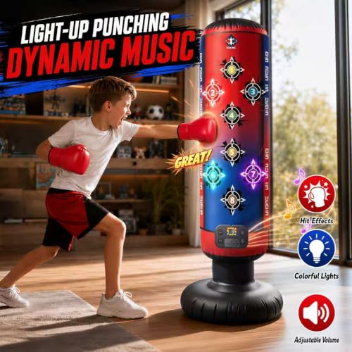 Kids Interactive Punching Bag with Lights, Music, and Scoring - 59.1 Inch