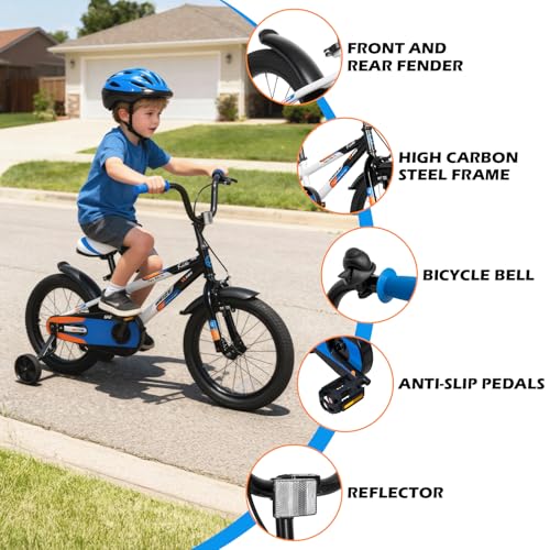 WEIZE Kids Bike 16 Inch Bicycle for Boys & Girls - White/Black, Lightweight, Beginner-Friendly