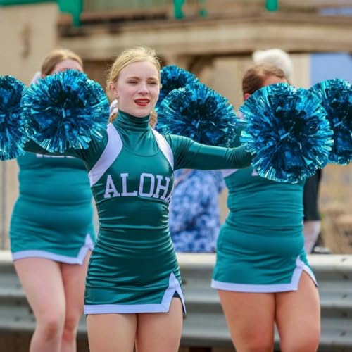WILLBOND Lake Blue Cheerleading Pom Poms with Baton Handles - 48 Pairs