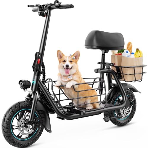 Gyroor Electric Scooter with Seat for Adults - 20 Mile Range, Black
