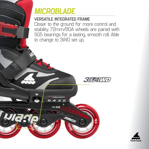 Rollerblade Microblade Kids Adjustable Inline Skates - Black/Red, Size 2-5
