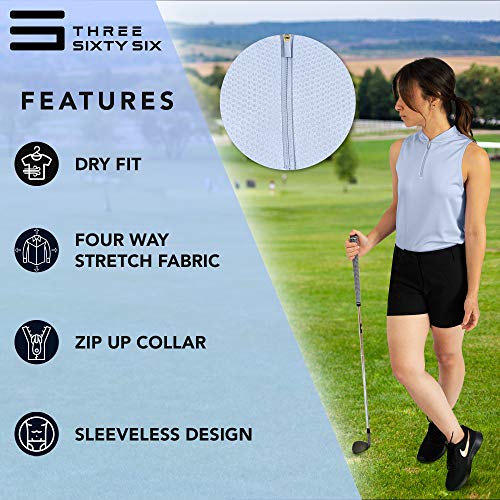 Women’s Sleeveless Golf Polo Shirt with Zipper - Large Algiers Blue, Quick Dry