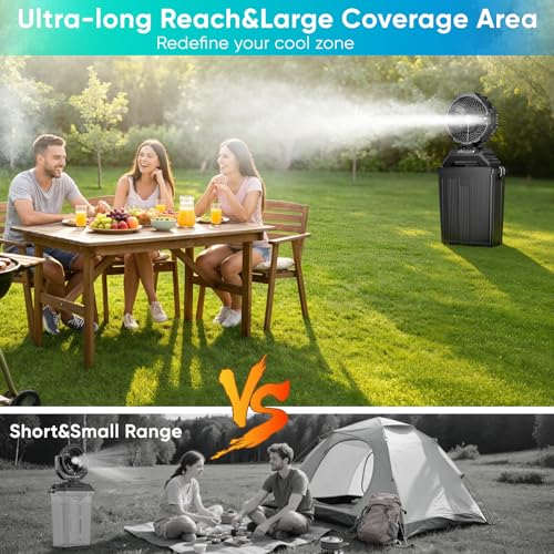 Hasealam Black Portable Misting Fan with Remote, 70H Run Time & 15L Water Tank