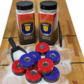 Chrome High Speed Shuffleboard Pucks Set with Wax & Mini Brush Bundle - 2 5/16 (58)