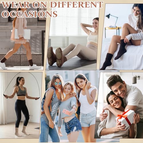 3/4/5 Pairs Slouchy Pilates Socks with Grips - Black, Dark Brown, Light Brown, Khaki