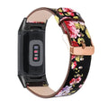 Abanen Leather Bands for Fitbit Charge 5, Floral Print Soft Leather Women Wristband Strap with Stainless Steel Quick Release Compatible with Fitbit Charge 5 (Black)