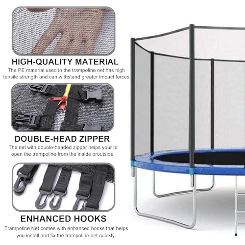 Black 10 ft Trampoline Safety Net Replacement for Garden Trampolines - 6 Poles