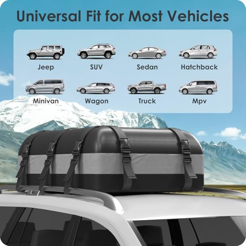 Gray 20Cu.Ft Car Rooftop Cargo Carrier Bag - Weatherproof SUV & Vehicle Storage