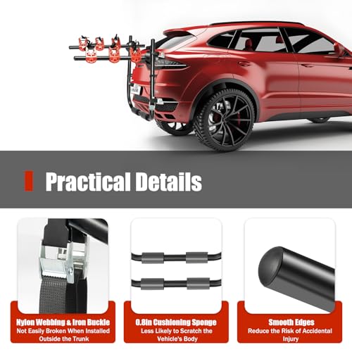 Foldable Car Bike Rack for 3 Bicycles - Trunk Mounted Bicycle Carrier