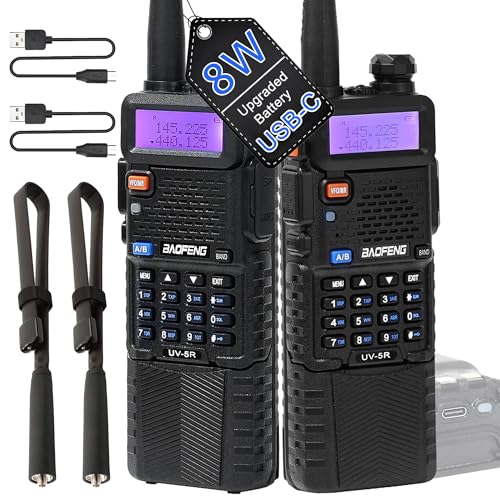 Baofeng UV-5R Ham Radio Handheld Two-Way Radio 8W with 18.5'' Tactical Antenna & USB-C Battery