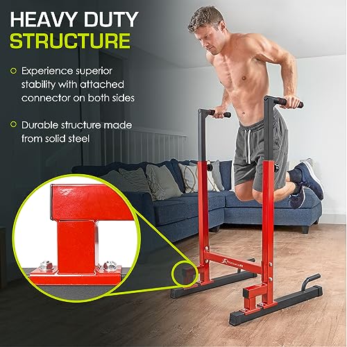 ProsourceFit Red Adjustable Power Dip Station for Upper Body Strength - Home Gym Equipment