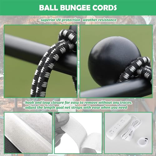 Soccer Net Fastener Set 60 Pcs - Self Stick Straps & 5.9' Bungee Cords for Goal Rebounder