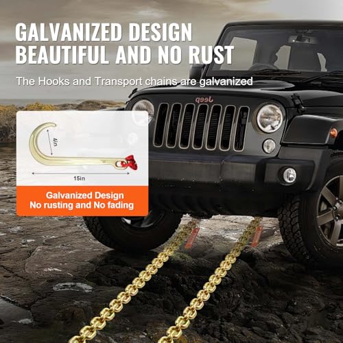 VEVOR 5/16 Inch x 6 FT G80 Heavy Duty Tow Chain with J Hook & Clusters