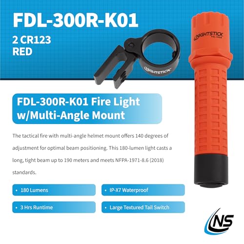Nightstick FDL-300R-K01 Helmet Light Kit with Mount, 180 Lumens, Adjustable, Tactical Outdoor Use