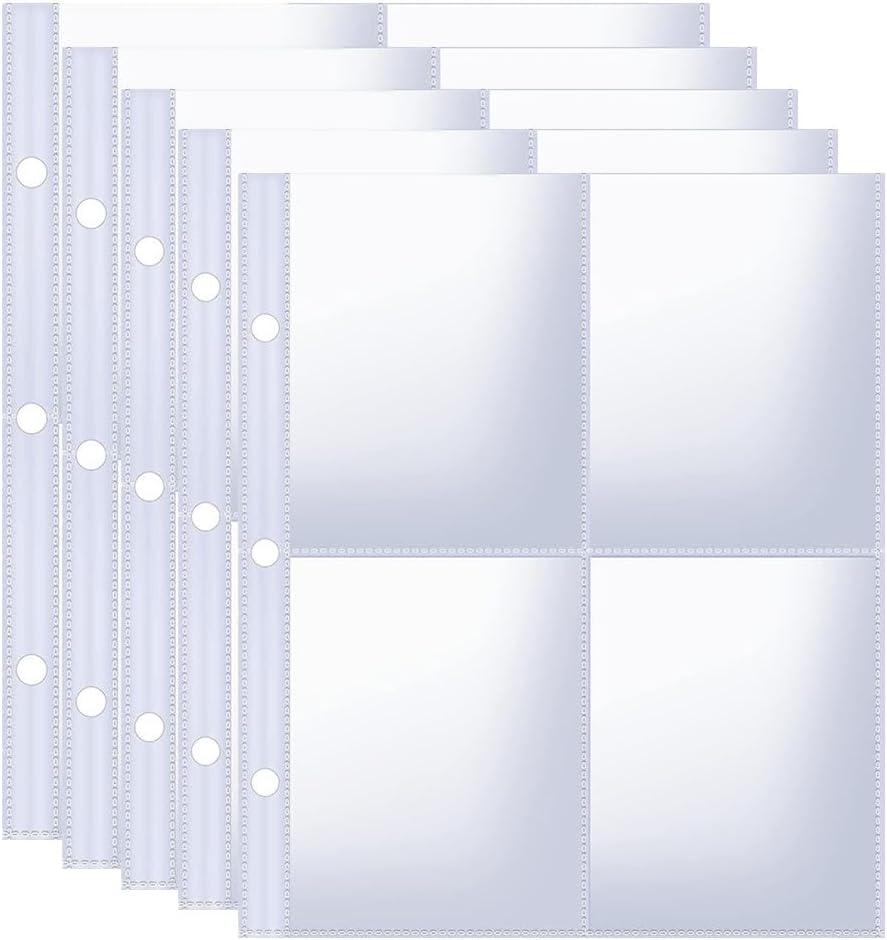 Skiennix Card Sleeves - 50PCS Trading Card Binder Sheets with 4 Pockets for Sports & Game Cards | Clear