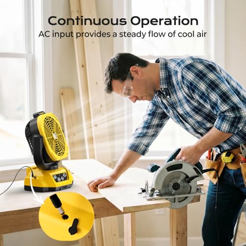 Poxsmuly Yellow Portable Dewalt 20V Max Battery Fan with USB & LED Light - 4 Speeds