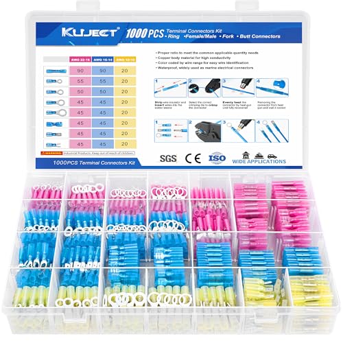 Kuject 1000PCS Waterproof Heat Shrink Wire Connectors Kit - Automotive Marine Truck