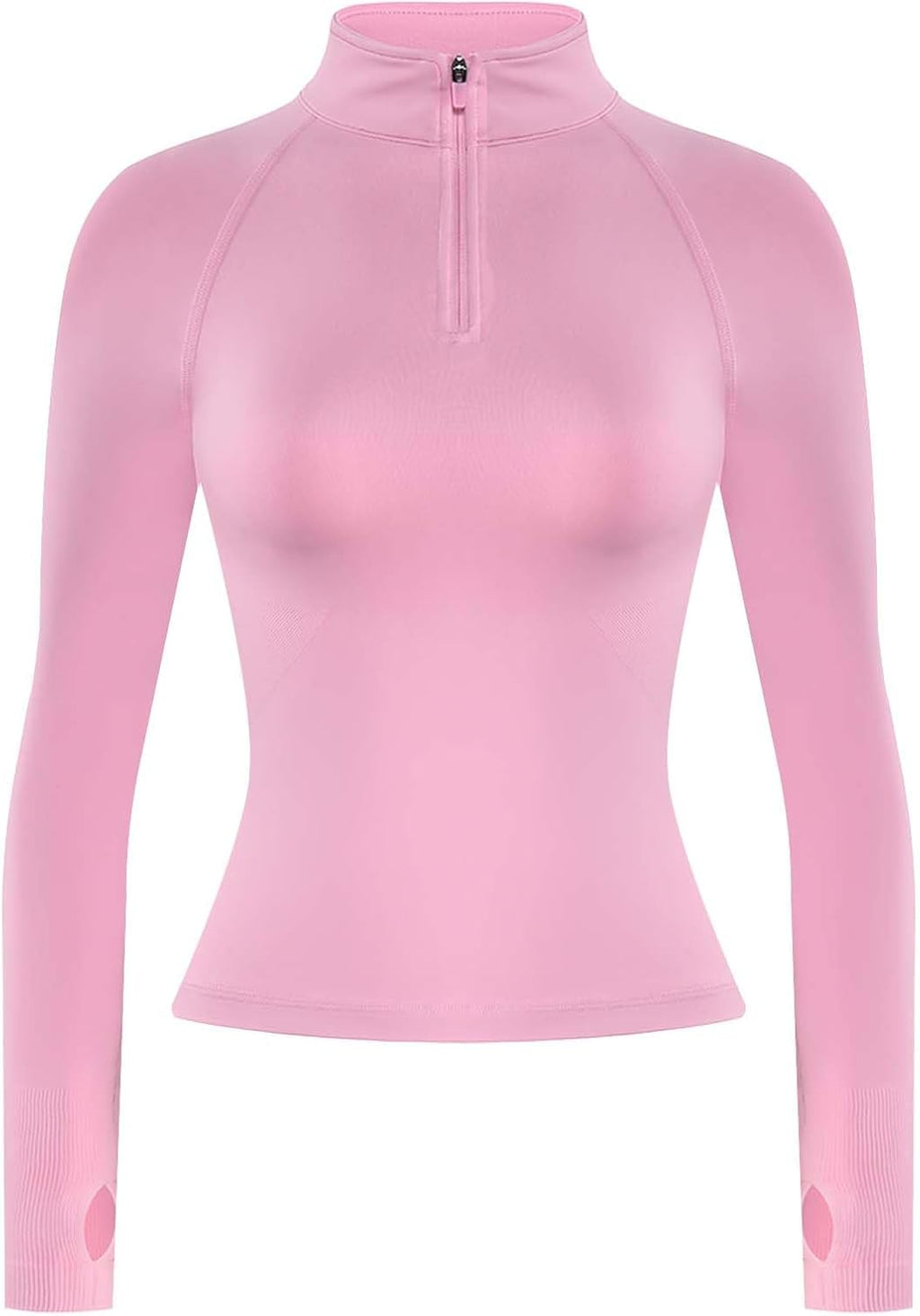 AUROLA Workout Jacket for Women - Half Zip Cropped Slim Fit Long Sleeve Yoga Top with Thumb Holes