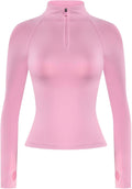 AUROLA Workout Jacket for Women - Half Zip Cropped Slim Fit Long Sleeve Yoga Top with Thumb Holes