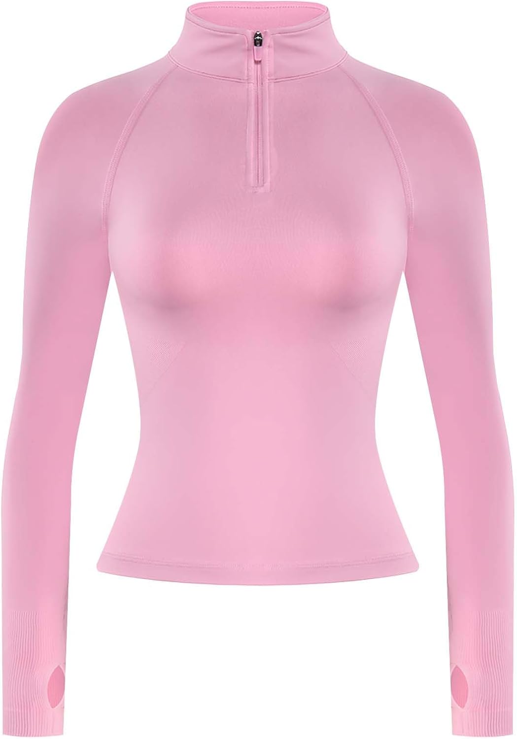 AUROLA Workout Jacket for Women - Half Zip Cropped Slim Fit Long Sleeve Yoga Top with Thumb Holes