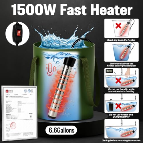 Zappyway 6.6 Gallon Portable Camping Shower with Heater & Tent - Rechargeable Water Pump, Foldable Bucket, LED Light, Car Wash & Pet Bathing