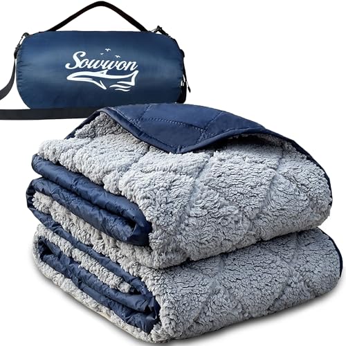 Navy Waterproof Outdoor Blanket 92x60 Inch Sherpa Fleece Stadium Blanket