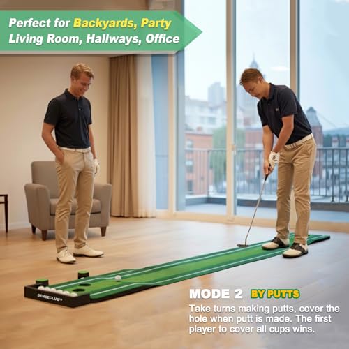 Indoor Putting Green Game Set - 12-Hole Pro Golf Practice Mat with Ball Collection