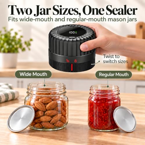 Electric Mason Jar Vacuum Sealer Kit for Food Storage - Black with 10 Lids