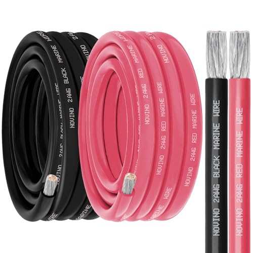NOVINO 2 Gauge Marine Grade Copper Wire 20FT Red & Black - Heavy Duty Marine Cable