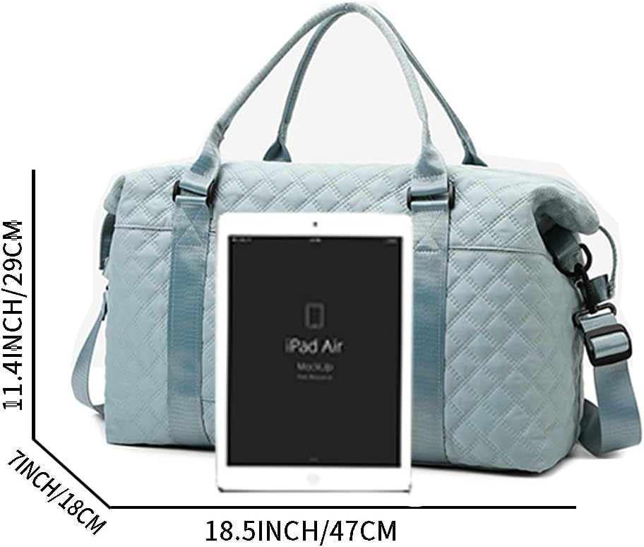 Skiennix Quilted Travel Bag - Stylish Overnight Gym Tote | Blue Duffel for Women