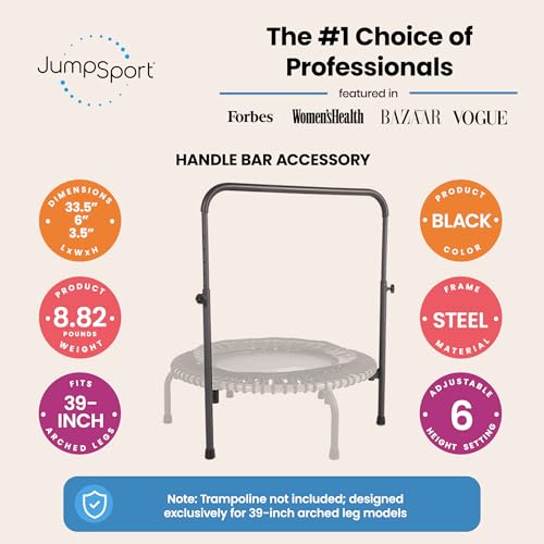 JumpSport 39 Inch Black Handle Bar Accessory for Arched Leg Trampolines – Adjustable Stability Support