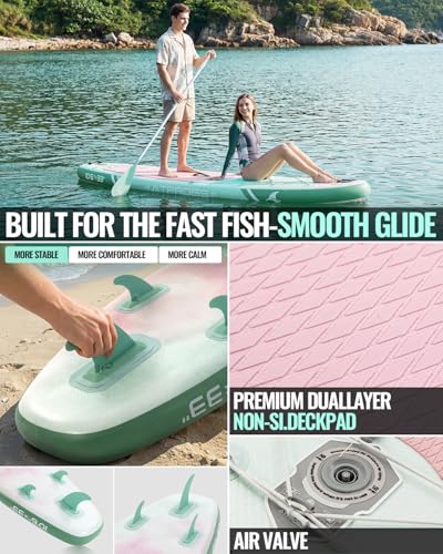 ATPROSS 10'6''x33'' Inflatable Stand Up Paddle Board with Kayak Seat - Extra Wide, Anti-Slip EVA Deck, 400lbs Capacity, Green