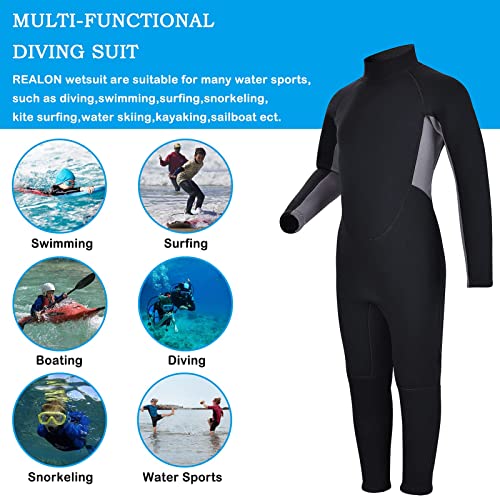 Kids 3mm Neoprene Wetsuit Fullsuit for Girls Boys - Gray, Medium