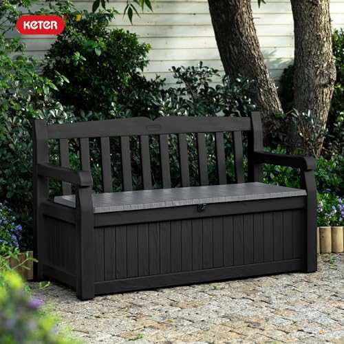 Keter Solana Outdoor Storage Bench Graphite - 70 Gallon Weatherproof Patio Seat