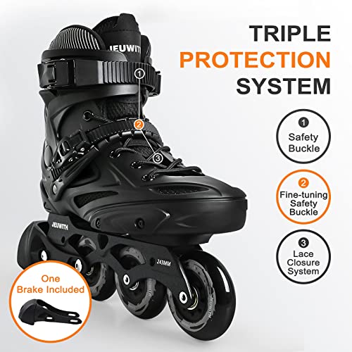Jeuwith Unisex Inline Skates for Men Women - Black, 29.5cm, Size 10-11 Men / 11-12 Women, Outdoor Fitness Blades