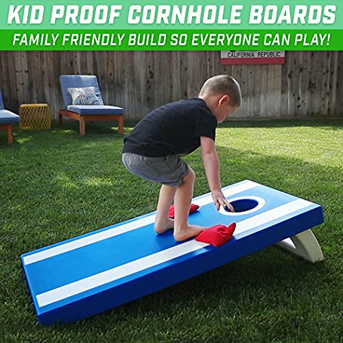 GoSports Blue All-Weather Cornhole Boards Set with 8 Bean Bags & Rules