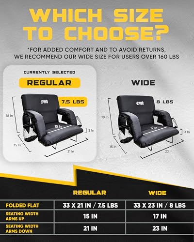 BRAWNTIDE Black Stadium Seat with Back Support & Foam Cushion - 21"