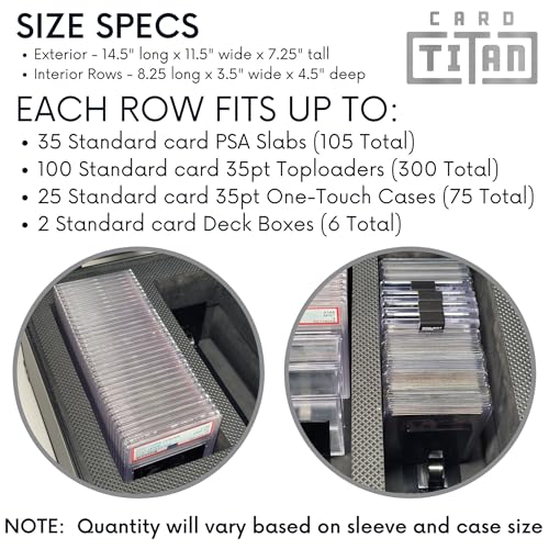 Lockable 3-Row Trading Card Storage Box for Graded & Toploader Cards - Black
