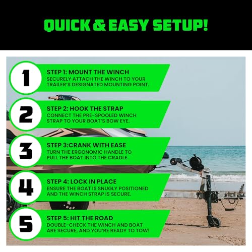 Black Rhino USA 2-Speed Boat Trailer Winch - Corrosion-Resistant Heavy Duty Handle