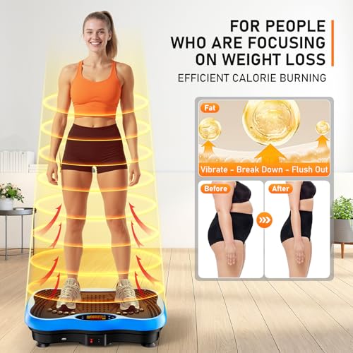 Blue Vibration Plate Exercise Machine for Full Body Workout, 130 Levels, Bluetooth, 450 Lb Capacity