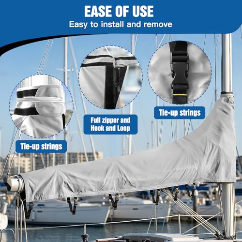 1200D Mainsail Boom Cover for 9'-10' Sailboats Gray - Marine-Grade Waterproof UV Protection