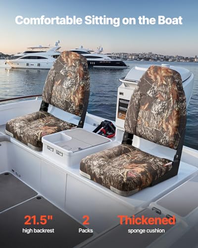 2 Pack Camo Boat Seat - Folding Fishing High Back Seat with Thick Cushion & Aluminum Hinges