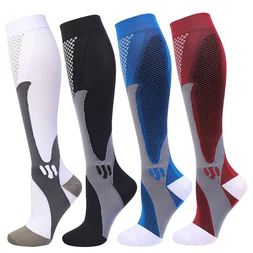 Compression Socks for Men & Women 20-30 mmHg Knee High Support - Large X-Large, Black Blue White Red