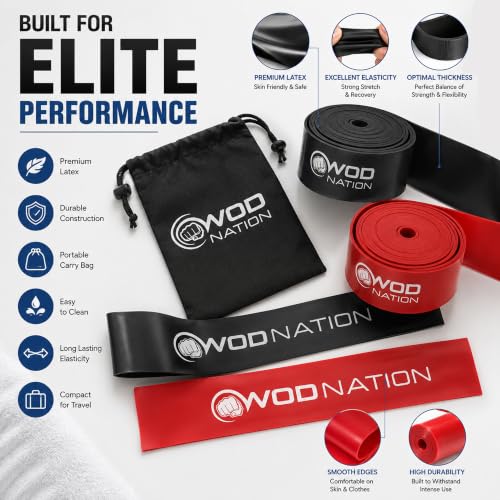 WOD Nation Muscle Floss Bands 2 Pack - Medium & Heavy Recovery Stretch Bands for Muscle Mobility
