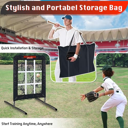 Black 9 Hole Pitching Net with Strike Zone - Baseball Softball Training Equipment