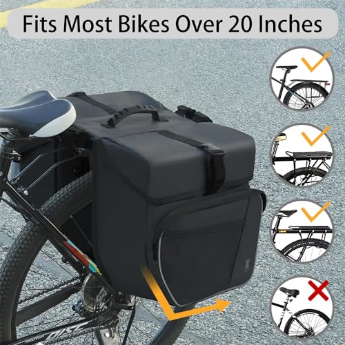 Waterproof Double Panniers Bike Bag 36L with Rain Cover Black - Stable Cycling Storage