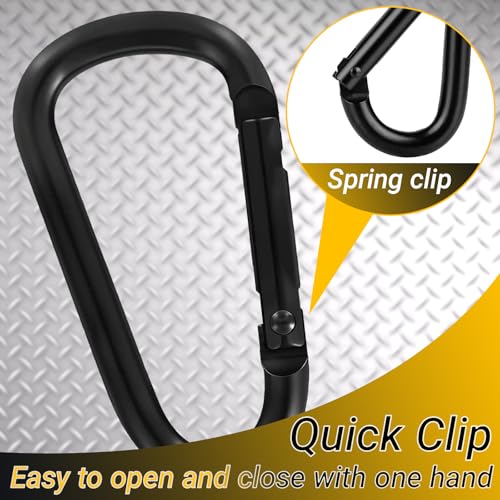 50Pcs Heavy Duty Aluminum Carabiner Clips & Key Rings - Black & Silver - Corrosion Resistant Outdoor Gear